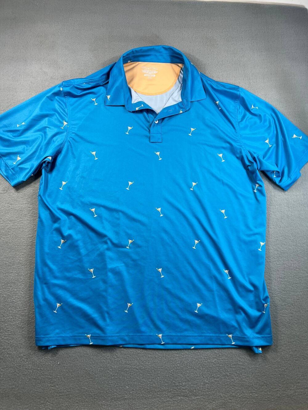 Straight Down Golf Polo XXL Blue for Men Martini Glass Print Performance Shirt